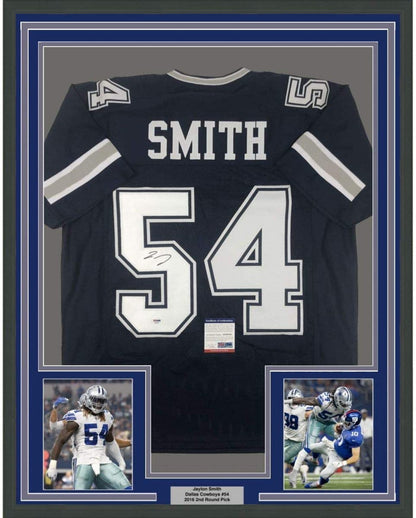 Framed Autographed/Signed Jaylon Smith 35x39 Dallas Dark Blue Football Jersey PSA/DNA COA
