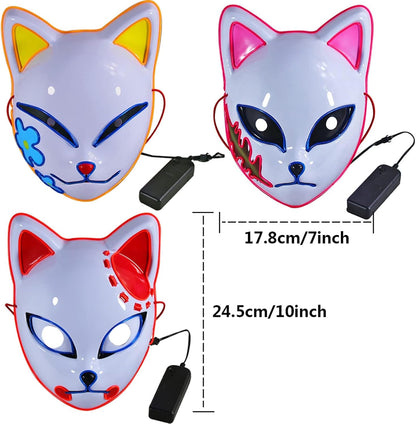 Demon LED Mask Slayers Costume Props Japanese Anime Plastic Fox Face Cosplay Glowing Masks for Adult Masquerade