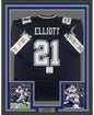 Framed Autographed/Signed Ezekiel Elliott 35x39 Dallas Cowboys Dark Blue Football Jersey Beckett BAS COA