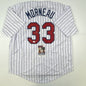 Autographed/Signed Justin Morneau Minnesota Pinstripe Baseball Jersey JSA COA