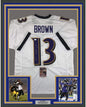Framed Autographed/Signed John Brown 35x39 Baltimore White Football Jersey JSA COA