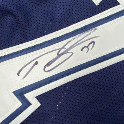 Framed Autographed/Signed Tyron Smith 35x39 Dallas Blue Football Jersey JSA COA