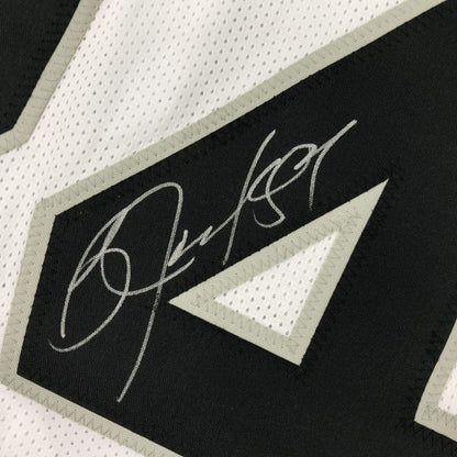 Framed Autographed/Signed Bo Jackson 35x39 Oakland White Football Jersey Beckett BAS COA