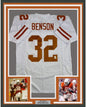 Framed Autographed/Signed Cedric Benson 35x39 Texas White College Football Jersey JSA COA