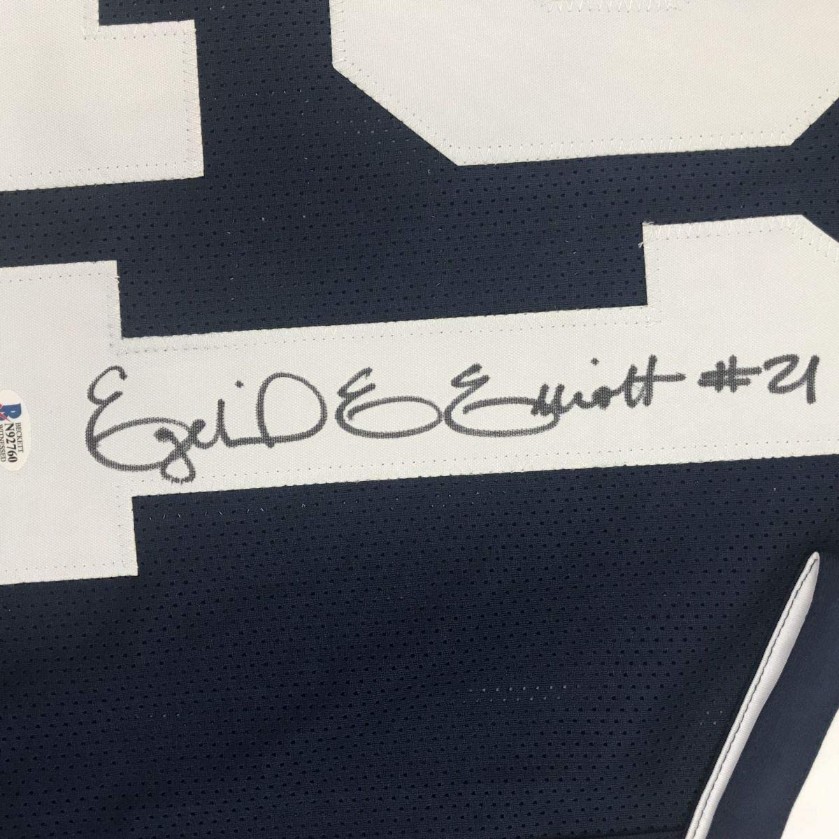 Framed Autographed/Signed Ezekiel Elliott 35x39 Dallas Thanksgiving Day Football Jersey Beckett BAS COA