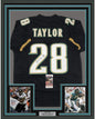 Framed Autographed/Signed Fred Taylor 35x39 Jacksonville Black Football Jersey JSA COA