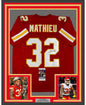 Framed Autographed/Signed Tyrann Mathieu 35x39 Kansas City Red Football Jersey JSA COA