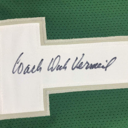 Framed Autographed/Signed Dick Vermeil 35x39 Philadelphia Green Football Jersey JSA COA