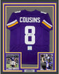 Framed Autographed/Signed Kirk Cousins 35x39 Minnesota Purple Football Jersey Beckett BAS COA