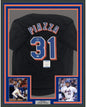 Framed Autographed/Signed Mike Piazza 35x39 New York NY Black Baseball Jersey Beckett BAS COA
