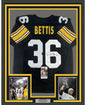 Framed Autographed/Signed Jerome Bettis 35x39 Pittsburgh Black Retro Football Jersey JSA COA