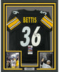 Framed Autographed/Signed Jerome Bettis 35x39 Pittsburgh Black Football Jersey JSA COA