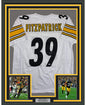 Framed Autographed/Signed Minkah Fitzpatrick 35x39 Pittsburgh White Football Jersey Beckett BAS COA