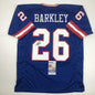 Autographed/Signed Saquon Barkley New York Retro Blue Football Jersey JSA COA