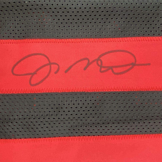 Framed Autographed/Signed Joe Montana 35x39 San Francisco Black Football Jersey JSA COA