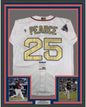 Framed Autographed/Signed Steve Pearce 35x39 Boston World Series MVP White Baseball Jersey PSA/DNA COA