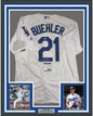 Framed Autographed/Signed Walker Buehler 35x39 Los Angeles LA White Baseball Jersey PSA/DNA COA