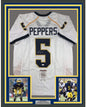 Framed Autographed/Signed Jabrill Peppers 35x39 Michigan White College Football Jersey JSA COA