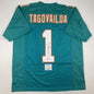 Autographed/Signed Tua Tagovailoa Miami Teal Football Jersey Beckett BAS COA