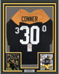 Framed Autographed/Signed James Conner 35x39 Pittsburgh Retro Black Football Jersey JSA COA