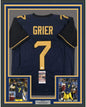 Framed Autographed/Signed Will Grier 35x39 West Virginia Blue College Football Jersey JSA COA