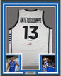 Framed Autographed/Signed Giannis Antetokounmpo 35x39 Greek Greece White Basketball Jersey PSA/DNA COA