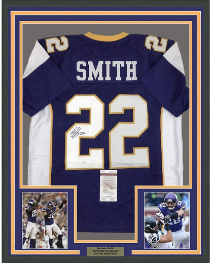 Framed Autographed/Signed Harrison Smith 35x39 Minnesota Retro Purple Football Jersey JSA COA