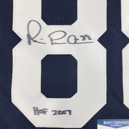 Framed Autographed/Signed Michael Irvin Dallas HOF 2007 35x39 Thanksgiving Day Blue Football Jersey Beckett BAS COA