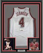 Framed Autographed/Signed Larry Johnson 35x39 UNLV White College Basketball Jersey PSA/DNA COA