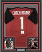 Framed Autographed/Signed Bruce Arians 35x39 Tampa Bay Red Football Jersey Beckett BAS COA