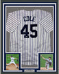 Framed Autographed/Signed Gerrit Cole 35x39 New York Pinstripe Baseball Jersey Beckett BAS COA