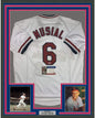 Framed Autographed/Signed Stan Musial 35x39 St. Louis White Baseball Jersey PSA/DNA COA