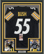 Framed Autographed/Signed Devin Bush 35x39 Pittsburgh Black Football Jersey JSA COA