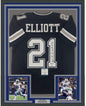 Framed Autographed/Signed Ezekiel Elliott 35x39 Dallas Dark Blue Football Jersey Beckett BAS COA