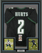 Framed Autographed/Signed Jalen Hurts 35x39 Philadelphia Black Football Jersey JSA COA