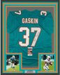 Framed Autographed/Signed Myles Gaskin 35x39 Miami Teal Football Jersey JSA COA