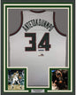 Framed Autographed/Signed Giannis Antetokounmpo 35x39 Milwaukee Retro White Basketball Jersey PSA/DNA COA