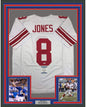 Framed Autographed/Signed Daniel Jones 35x39 New York White Football Jersey Beckett BAS COA