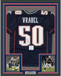 Framed Autographed/Signed Mike Vrabel 35x39 New England Blue Football Jersey Beckett BAS COA