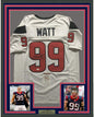Framed Autographed/Signed J.J. JJ Watt 35x39 Houston White Football Jersey JSA COA