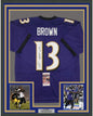 Framed Autographed/Signed John Brown 35x39 Baltimore Purple Football Jersey JSA COA