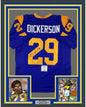 Framed Autographed/Signed Eric Dickerson 35x39 HOF 99 Los Angeles LA Blue Football Jersey Beckett BAS COA