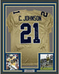 Framed Autographed/Signed Calvin Johnson 35x39 Georgia Tech Gold College Football Jersey Beckett BAS COA
