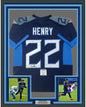 Framed Autographed/Signed Derrick Henry 35x39 Tennessee Dark Blue Football Jersey Beckett BAS COA