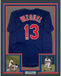 Framed Autographed/Signed Omar Vizquel 11x GG 35x39 Cleveland Blue Baseball Jersey JSA COA
