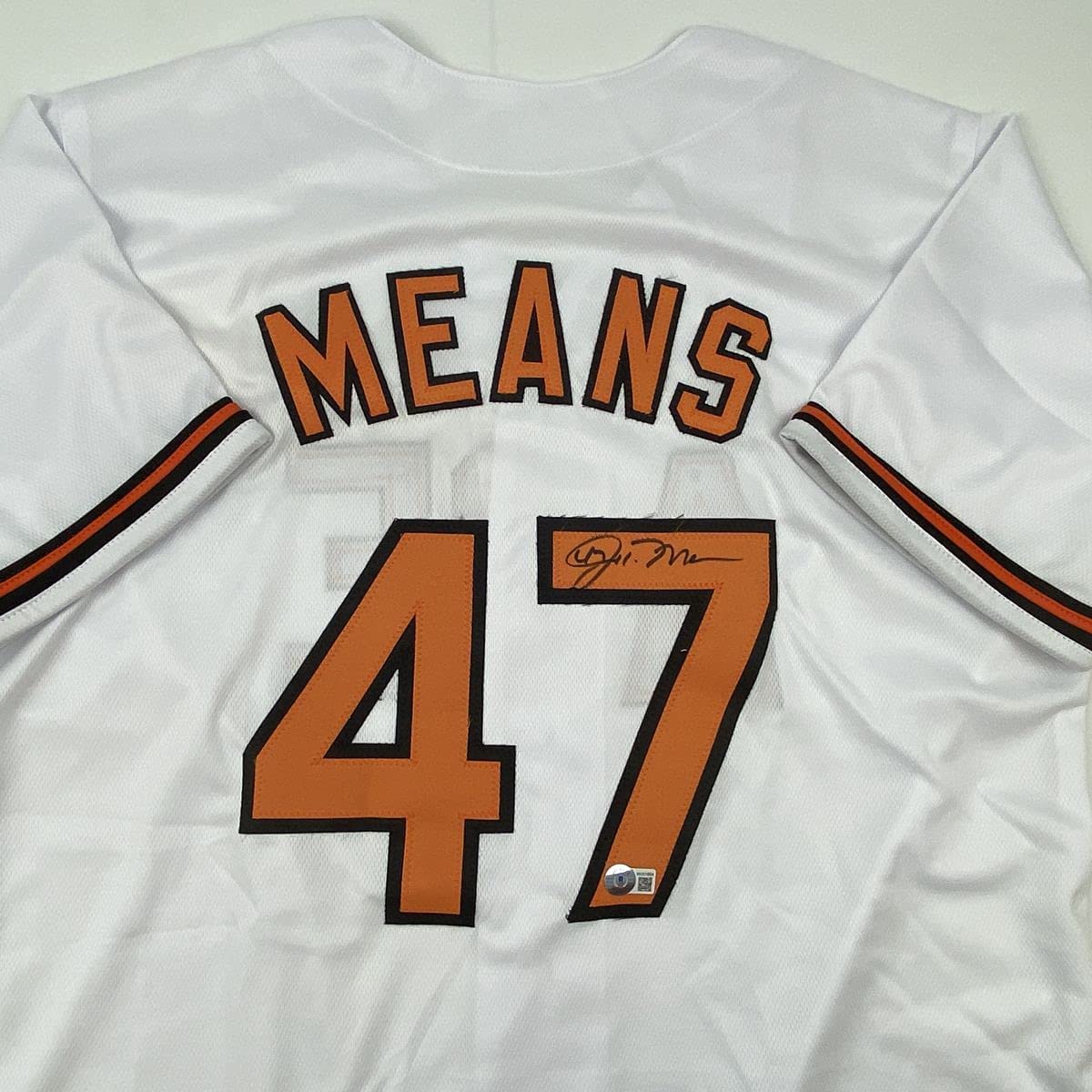 Autographed/Signed John Means Baltimore White Baseball Jersey Beckett BAS COA