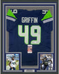 Framed Autographed/Signed Shaquem Griffin 35x39 Seattle Blue Football Jersey JSA COA