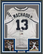 Framed Autographed/Signed Manny Machado 35x39 San Diego White Baseball Jersey PSA/DNA COA