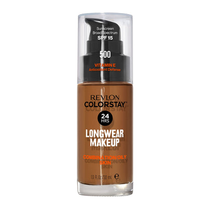 Revlon Liquid Foundation, ColorStay Face Makeup for Combination & Oily Skin, SPF 15, Medium-Full Coverage with Matte Finish, 180 Sand Beige, 1 Fl Oz