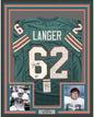 Framed Autographed/Signed Jim Langer HOF 87  35x39 Miami Dolphins Teal Football Jersey JSA COA